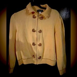 St. John sport black lable yellow zip up sweater with feather detail